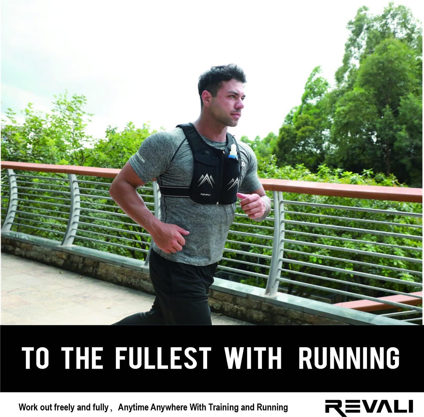REVALI Running Vest, USA Original Patent, Zip Reflective Running Vests with 500ml Hydration Bottle, Adjustable Waistband & Breathable Material, Chest Pack Gear Phone Holder for Men & Women