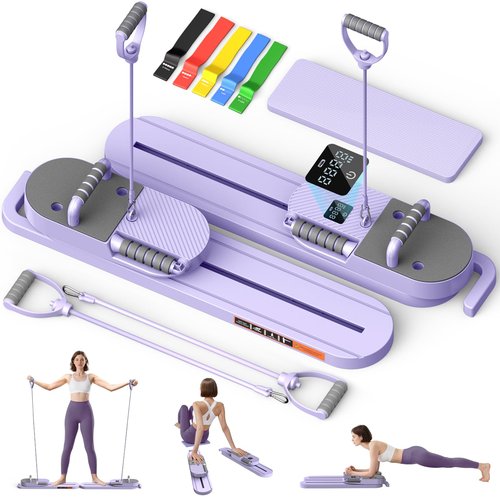 Upgrated Pilates Board, Pilates Reformer with Counter and Resistance Band, Pilates Equipment Combines Push up Board and Ab Machine for Full Body, Home Gym Workout Equipment for Women