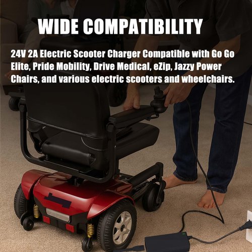 24V 2A 3-pin XLP Electric Scooter Charger Compatible with Go-Go Elite Traveller, Pride Mobility, Jazzy Power Chair Charger & Plus Ezip Mountain Trailz