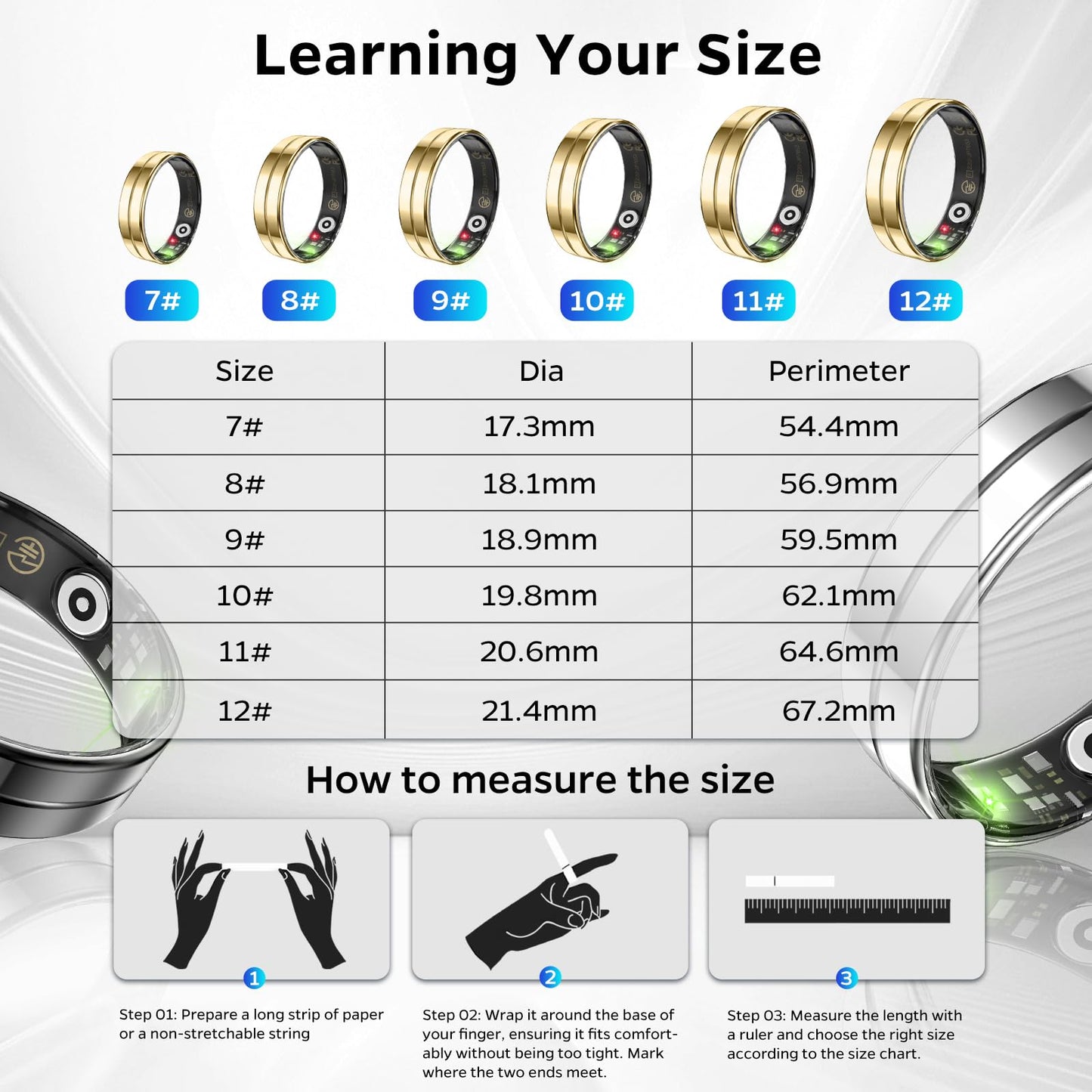 Emerhome Ultra-Thin Smart Ring for Women Men,Sleep Tracker Ring with Heart Rate, Waterproof Fitness Ring for Activity Monitoring/Steps/Calories,No Subscription Fee,for iSO & Android (Glod,10#)