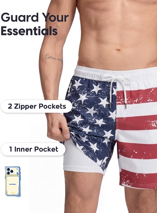 Maamgic Men's Swim Trunks - Quick Dry Board Shorts with Zipper Pockets | 9" Compression Lined