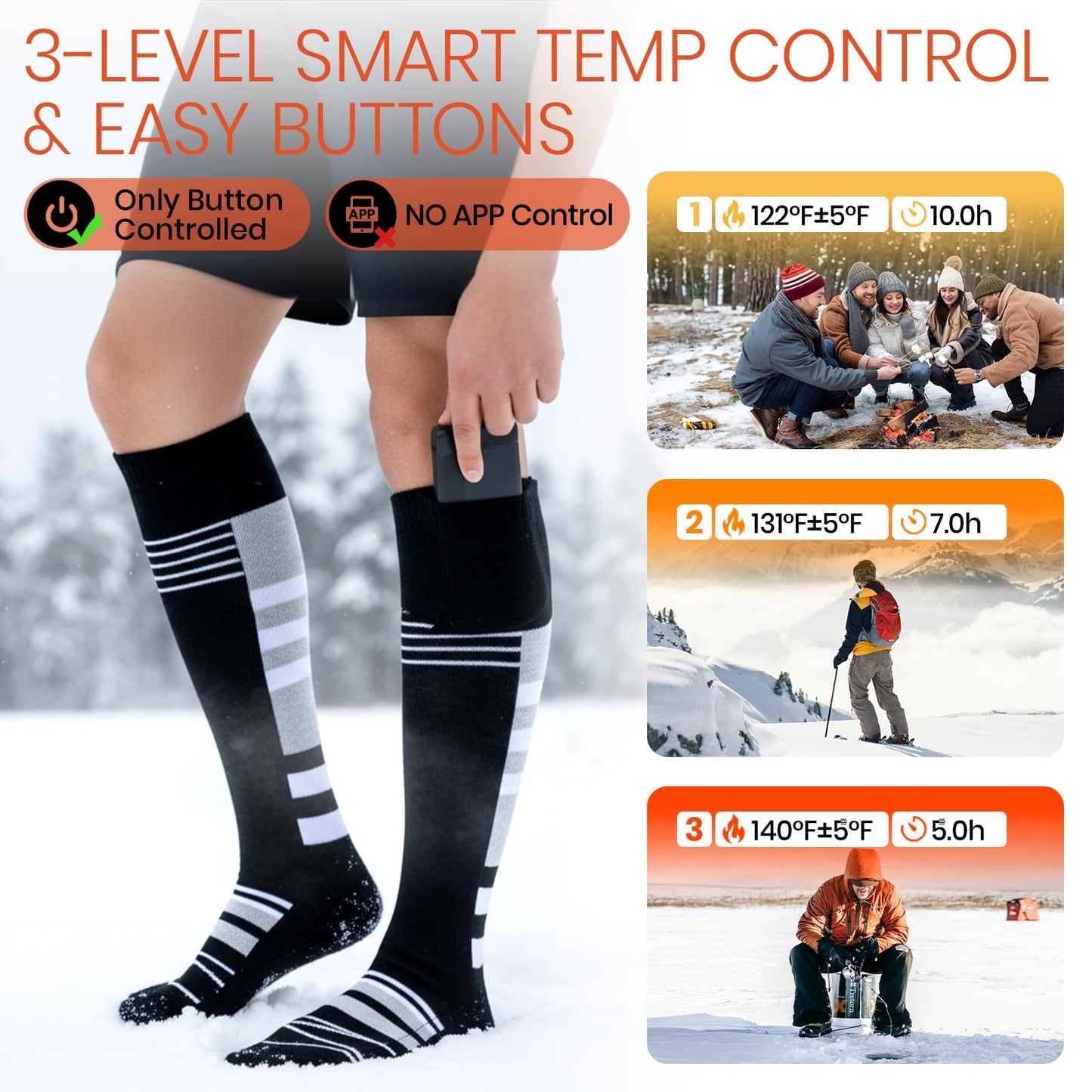 SURGOAL 8000mAh*2 Heated Socks, Up to 10-Hour Battery Runtime Rechargeable Electric Socks | Cold Weather Foot Warmer Socks for Men Women | Outdoor Hunting Skiing Camping Hiking, Non-APP Control