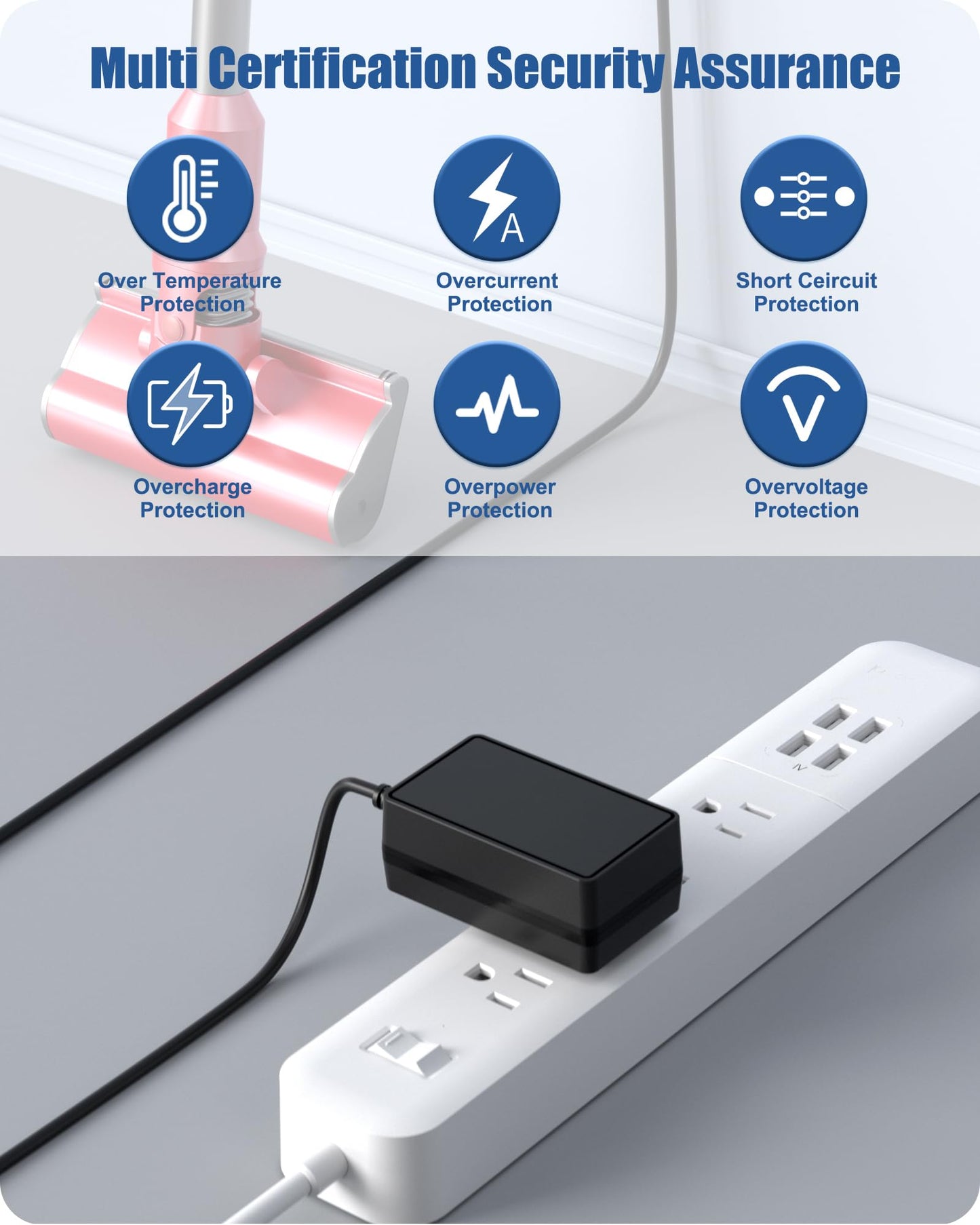 for PRETTYCARE Cordless Vacuum Cleaner Charger Compatible with SPRETTYCARE W100 W200 W300 W400 20KPa 22.2V 180W Power Cord with 5.9FT Power Cord
