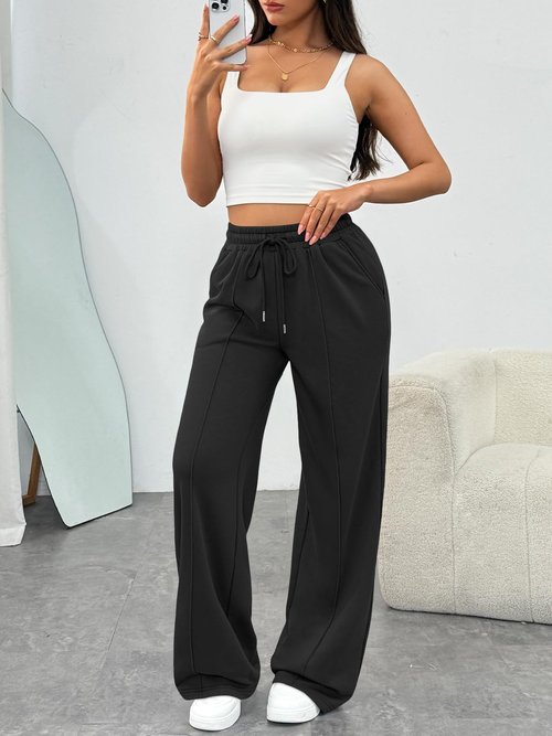 Trendy Queen Womens Wide Leg Sweatpants Baggy Loose Fall Barrel Casual Lounge Athletic Pants Comfy Teen Girl Cute Joggers Black M