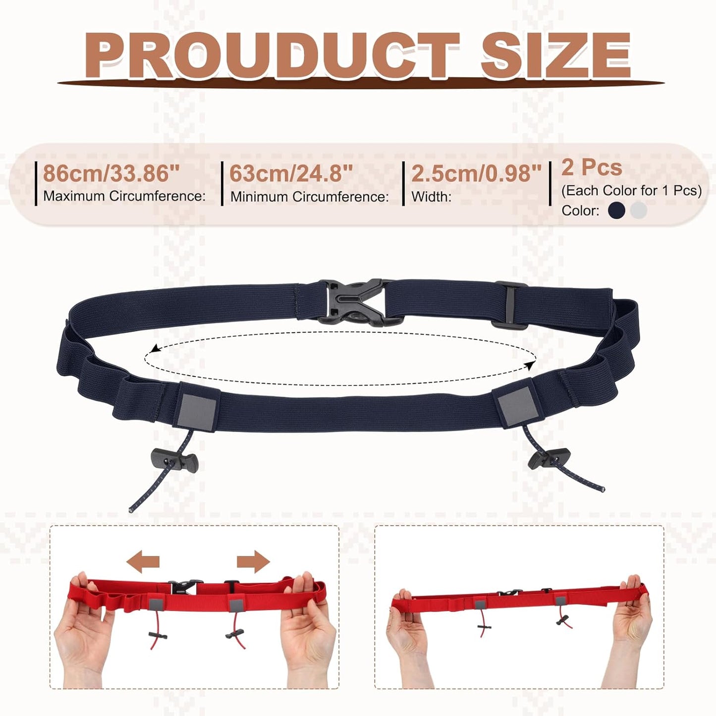 Skiennix Race Belt - Comfortable Triathlon Number Holder with 6 Gel Loops | Light Gray/Navy Blue, 2 Pcs