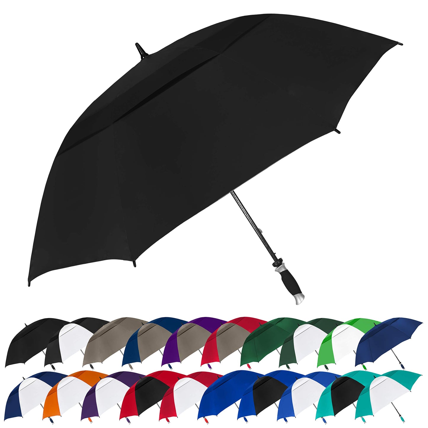 The Typhoon Tamer 62 Inch Vented Windproof Double Canopy Large Golf Umbrella for Rain & Wind, Strong Oversized Lightweight Professional Quality Golfers Umbrella for Men & Women, Purple/White
