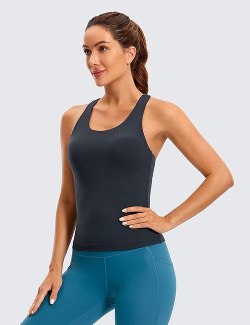 CRZ YOGA Butterluxe Workout Tank Tops for Women - Padded Spandex Athletic Shirts with Built-In Bra