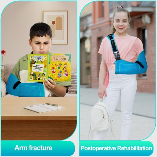 KONSEDIK Arm Sling for Kids - Adjustable Breathable Shoulder Immobilizer with Pockets,Supports Rotator Cuff Injury,Wrist,Elbow,Clavicle Fracture Recovery,Post-Surgery Sling for Left or Right Arm(Blue,X-Small)