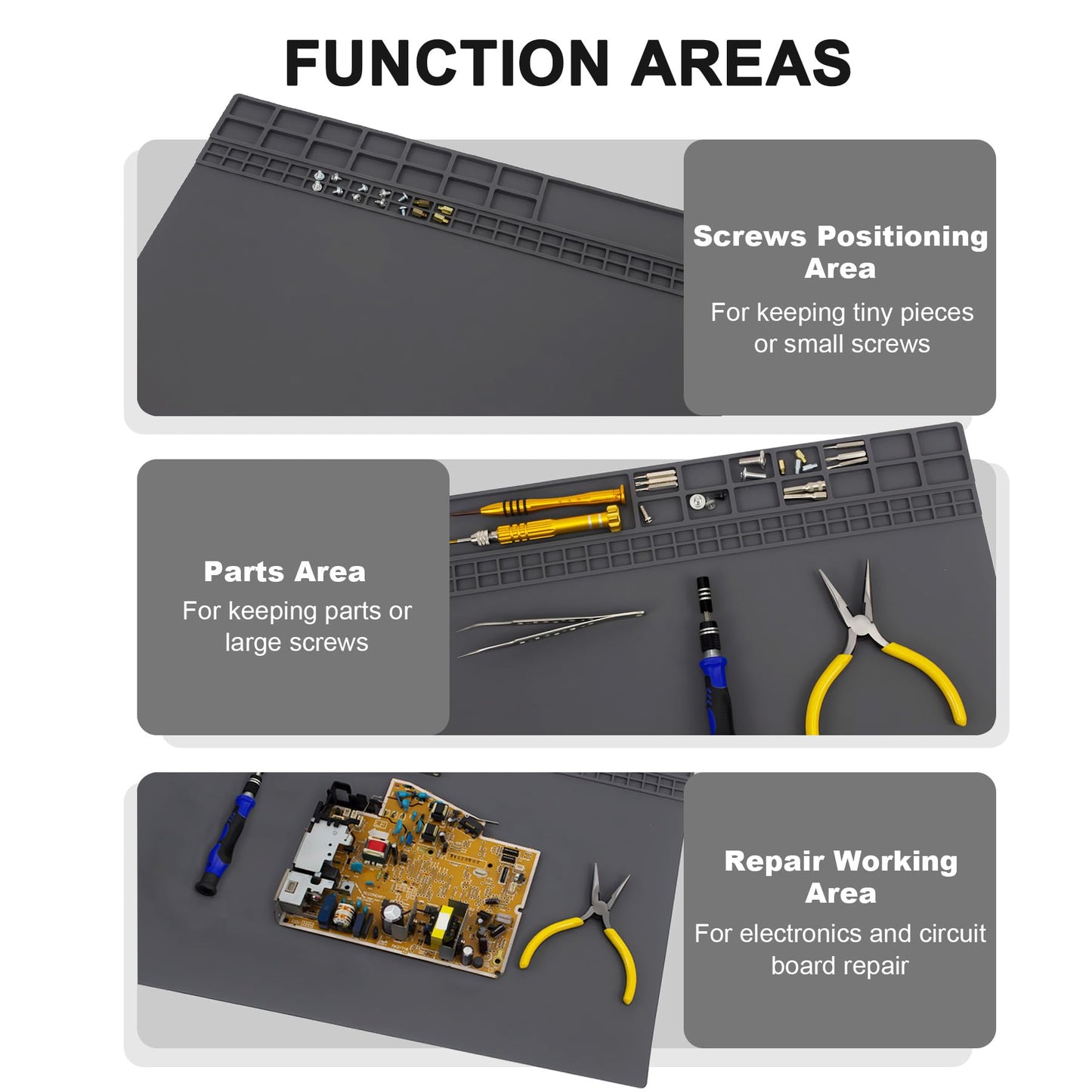 Extra Large Soldering Mat 23.7''x13.8'' Premium Silicone 932°F Heat Resistant Repair Mat Non-Slip Large Silicone Mat for Soldering Iron, Electronic, Phone, Laptop Repair (Grey)