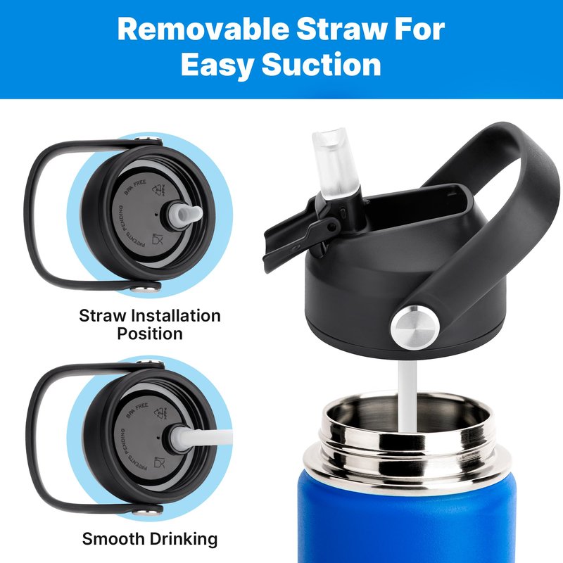 Bluwing Replacement Lid for Hydro Flask 12-64oz Wide Mouth, 2 Pack Straw Lids with Handle for Takeya, Iron Flask, koodee Wide Mouth Water Bottle, BPA Free(2 pack)