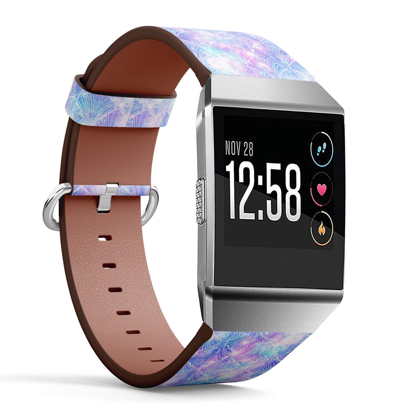 Compatible with Fitbit Ionic Leather Watch Wrist Band Strap Bracelet with Stainless Steel Clasp and Adapters (Mermaid Galaxy)