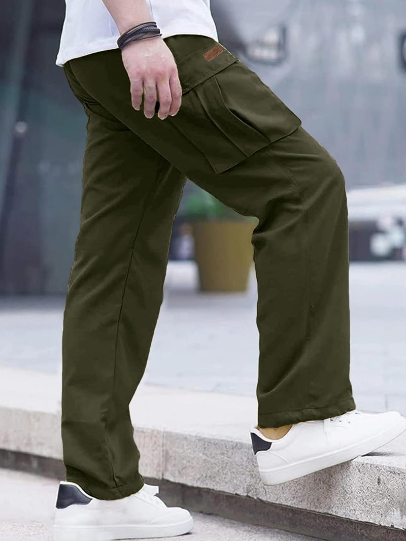 Comdecevis 2 Pack Men's Casual Cargo Pants Joggers Sweatpants Hiking Drawstring Tactical Pants with Multi Pockets 34w