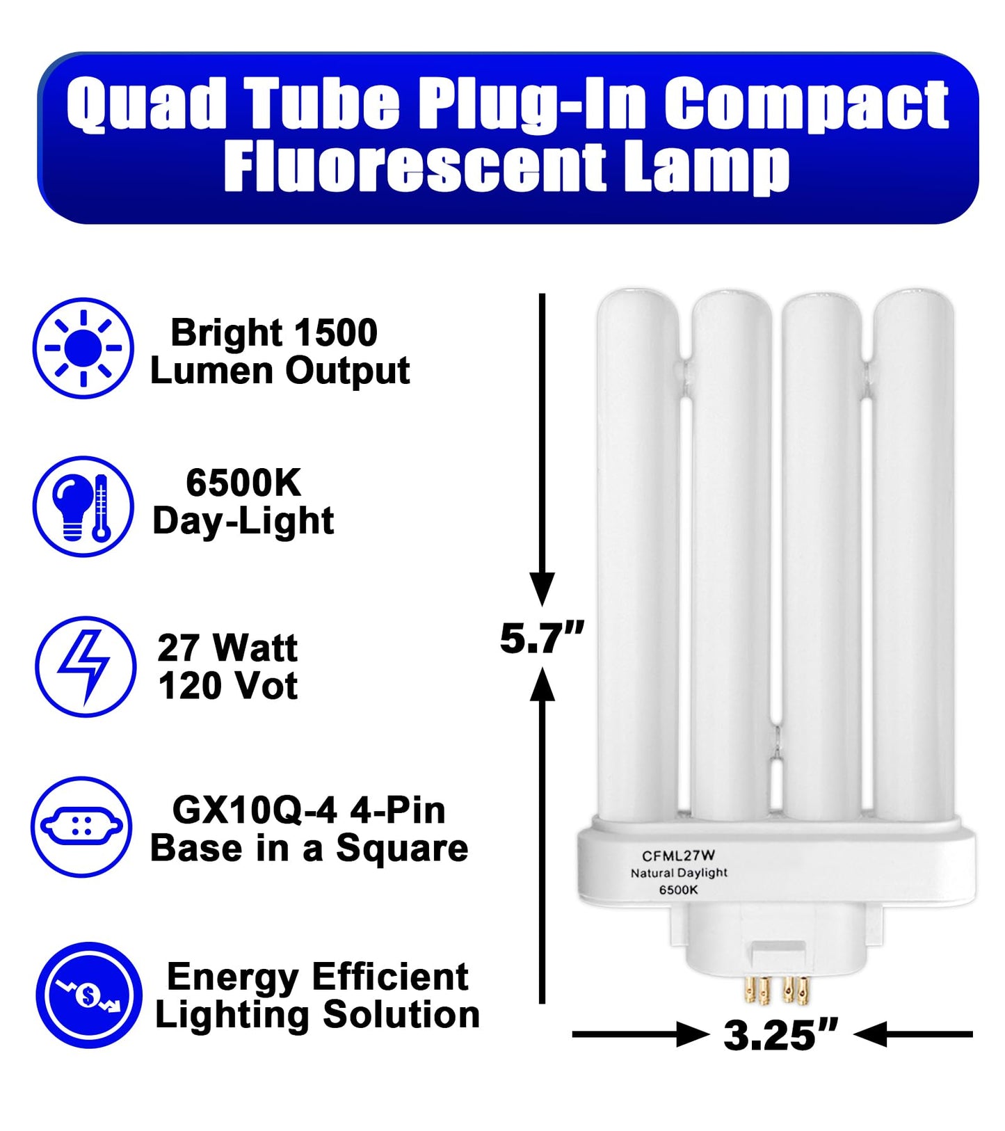 Celiwace CFML27VLX Replacement Bulb for Verilux CFML27VLX 27 Watt Fluorescent Bulb, Natural Daylight,4-Pin GX10Q-4 Base, 6500K Daylight, 3 Pack