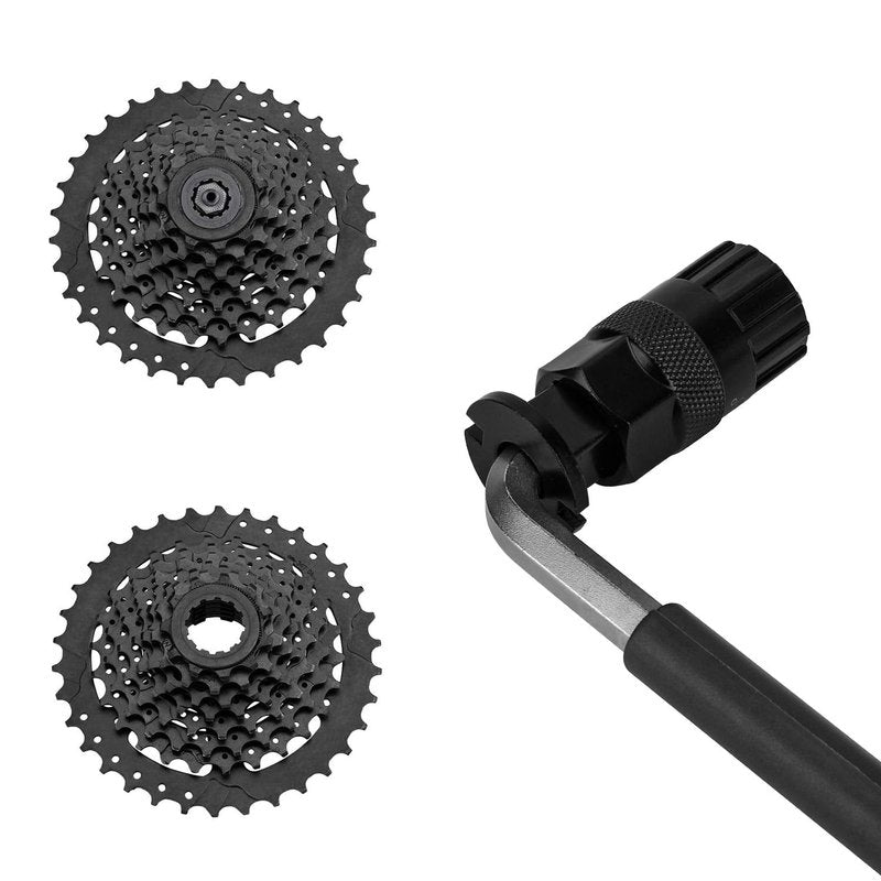 QKURT Chain Whip Tool Kit, Bicycle Cassette Removal Tool+Auxiliary Wrench+Cassette Lockring Tool with Pin+Sprocket Remover-Black