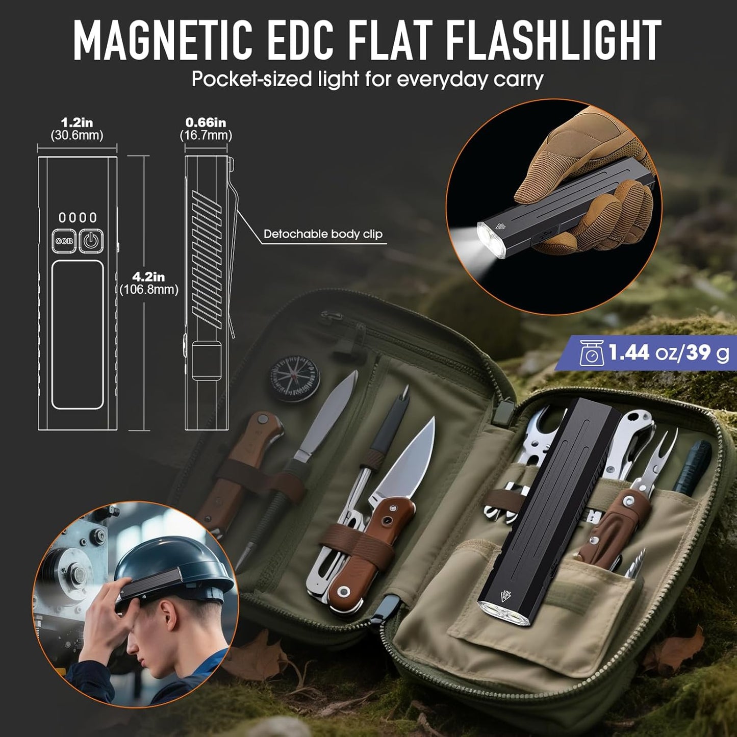 Skiennix 2-Pack Rechargeable EDC Flashlight - 1600 Lumens Mini Pocket Light with Strobe Mode | Magnetic Design for Camping & Repairs