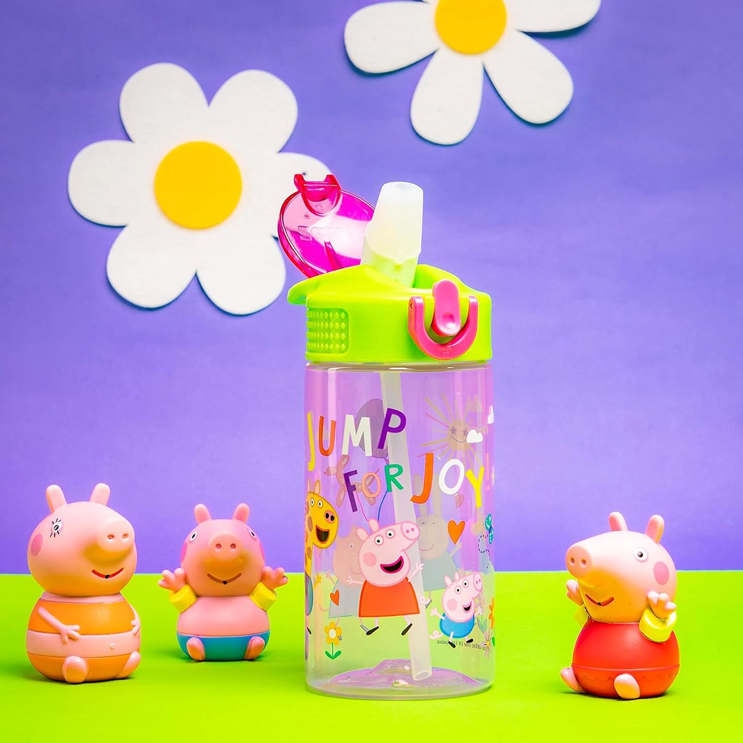 Zak Designs Peppa Pig Kids Water Bottle - 16oz Durable Plastic with Straw, Handle & Leak-Proof Design