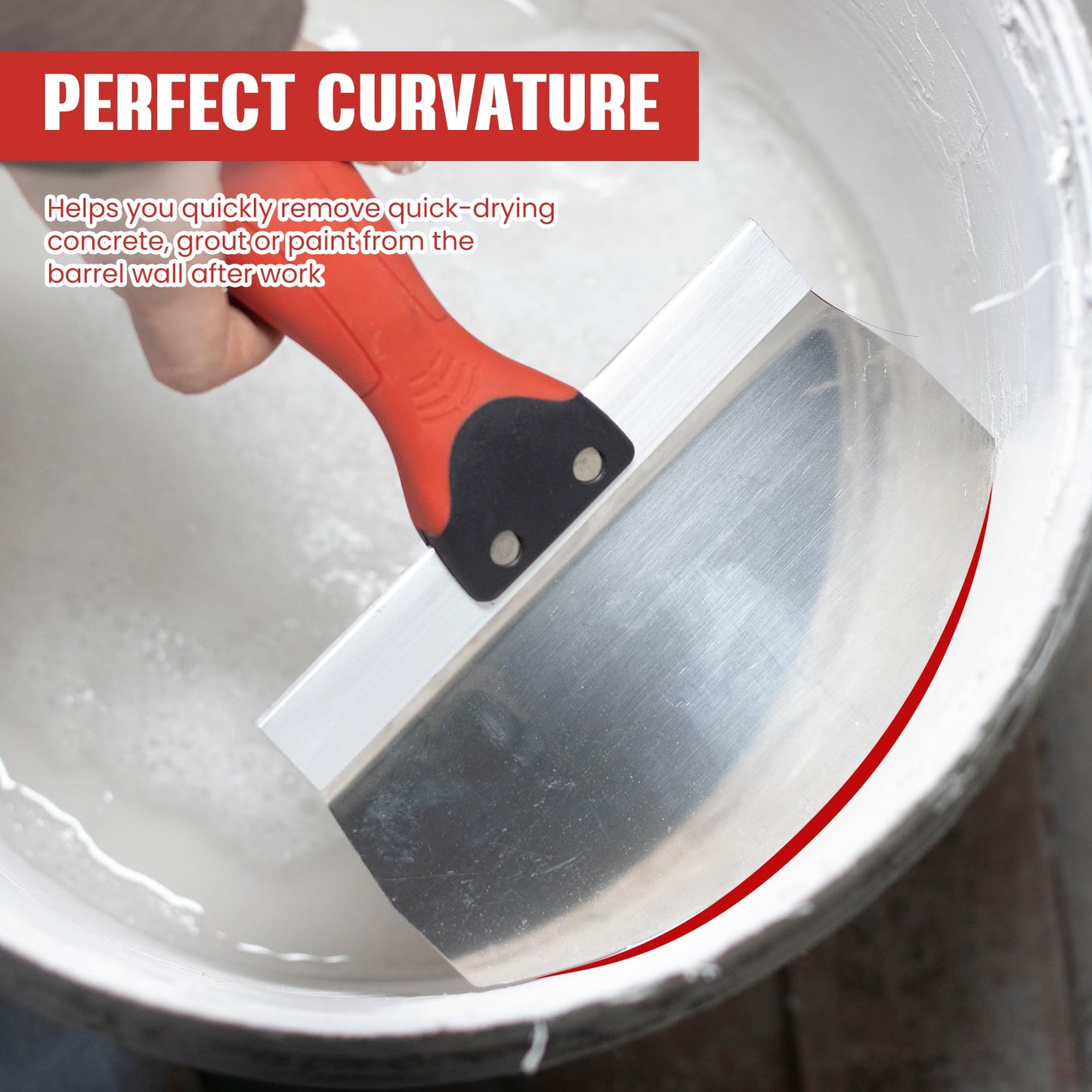 Fishark 6.5" Curved Bucket Scoop for Drywall & Plaster - Professional Rustproof Stainless Steel Scooping Tool with Contoured Blade & Soft-Grip Handle, Multipurpose Scraper for Paint, Mortar, Spackling