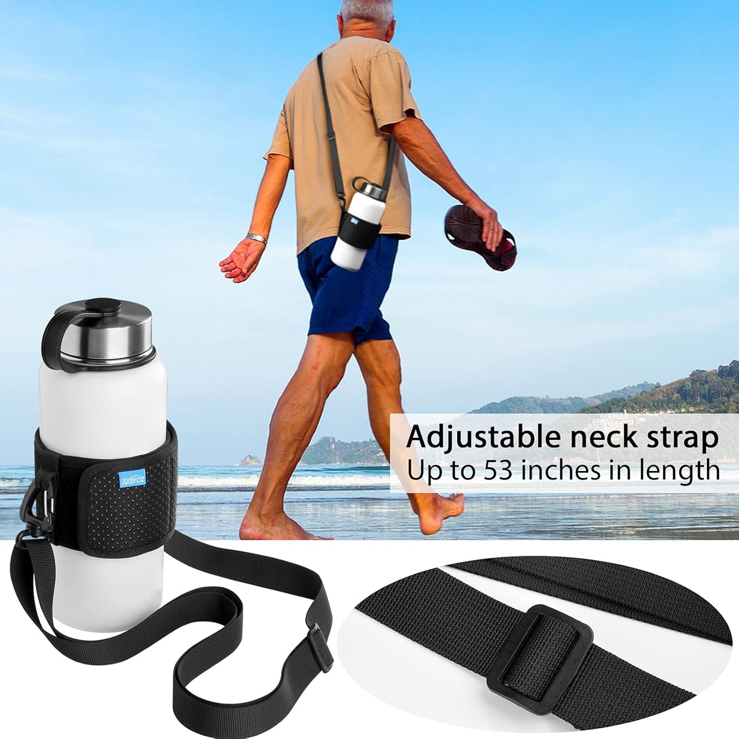 Xxerciz Water Bottle Carrier - Adjustable Shoulder Strap Sling for Hiking & Camping | Universal Fit