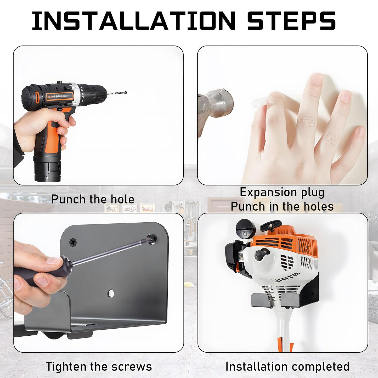 ITHWIU Weedeater Hanger, 1 Pack Weed Eater Hanger for Garage Wall-mounted Organizer Trimmer Rack Storage for Grass Trimmer, Hedge Trimmer, Garage Wall, Garden Tools, Black