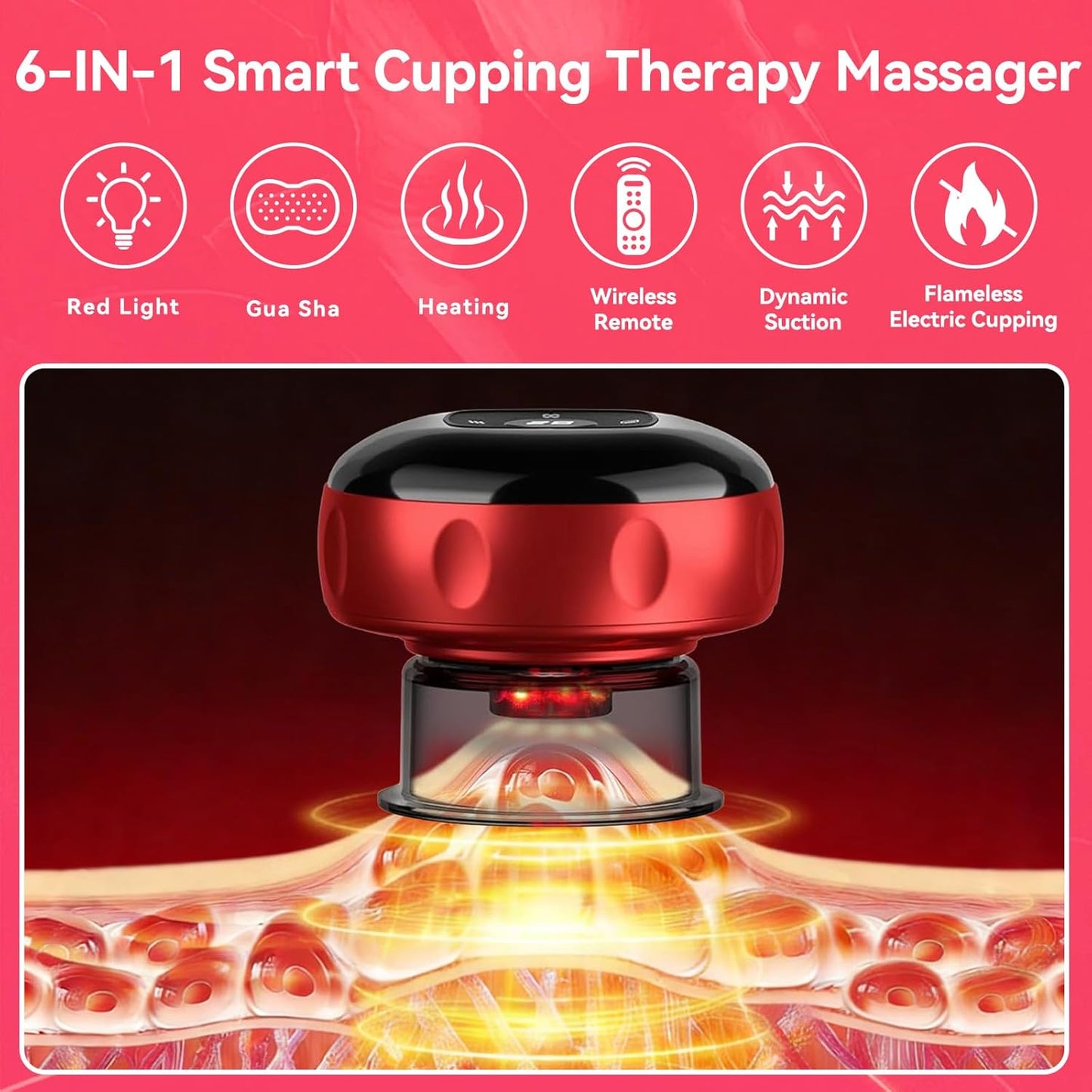 Skiennix 6-in-1 Cupping Set - Electric Cupping Therapy Massager with Red Light & Heat | Portable Pain Relief Device