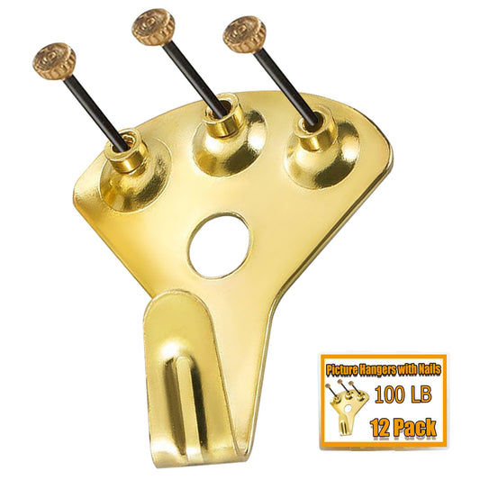 Apalie 12PCS 100lbs Heavy Duty Picture Hangers with Nails,Picture Hanging Hooks,Heavy Picture Hanging Hardware Used in Wooden Wall & Drywall for Mirror, Photo Frame,Clock,House Decoration