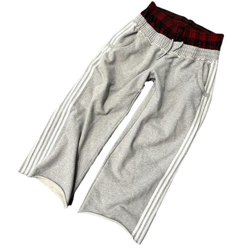 Double Waisted Sweatpants Men Casual Striped Boxer Sweatpants High Rise Wide Leg Baggy Sweat Pants with Elastic Drawstring（Grey，m）