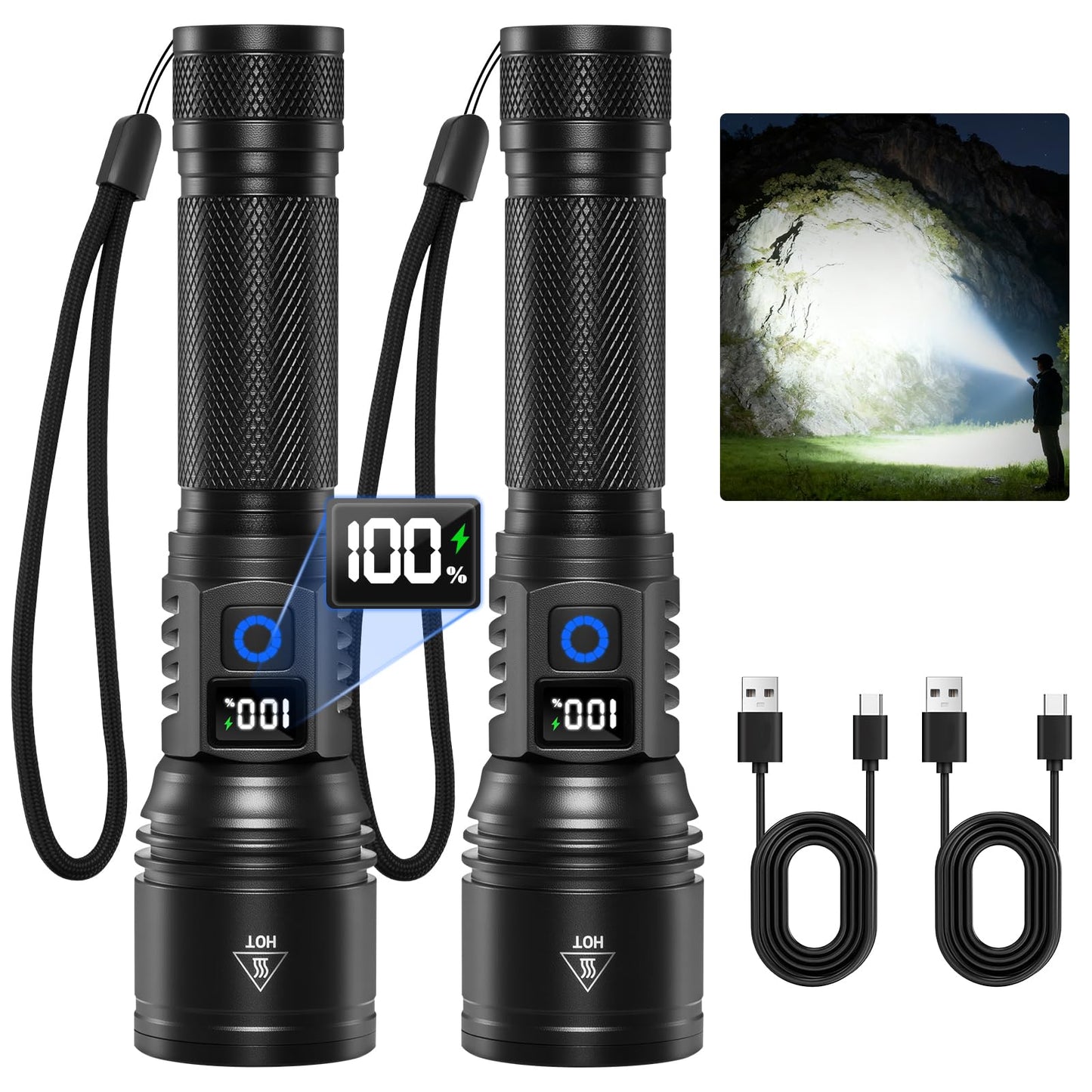 Ruboliy 2Pack Rechargeable Flashlights High Lumens, Flash Light for Home