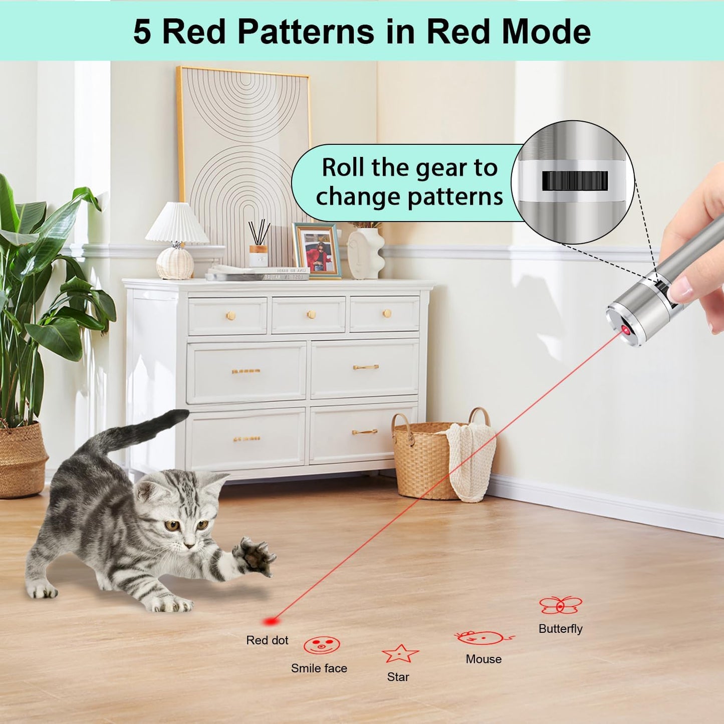 TBTeek Cat Toy - Rechargeable Interactive Mouse with 3 Light Modes & 5 Fun Patterns for Cats and Kittens
