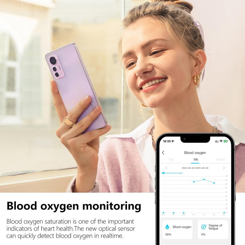 Smart Ring for Women & Men, Fitness Tracker with Heart Rate/Blood Oxygen/Sleep Tracker/Step Counter for iPhone & Android, Magnetic Charging Case, IP68 Waterproof, No Subscription Fee (Gold 11)