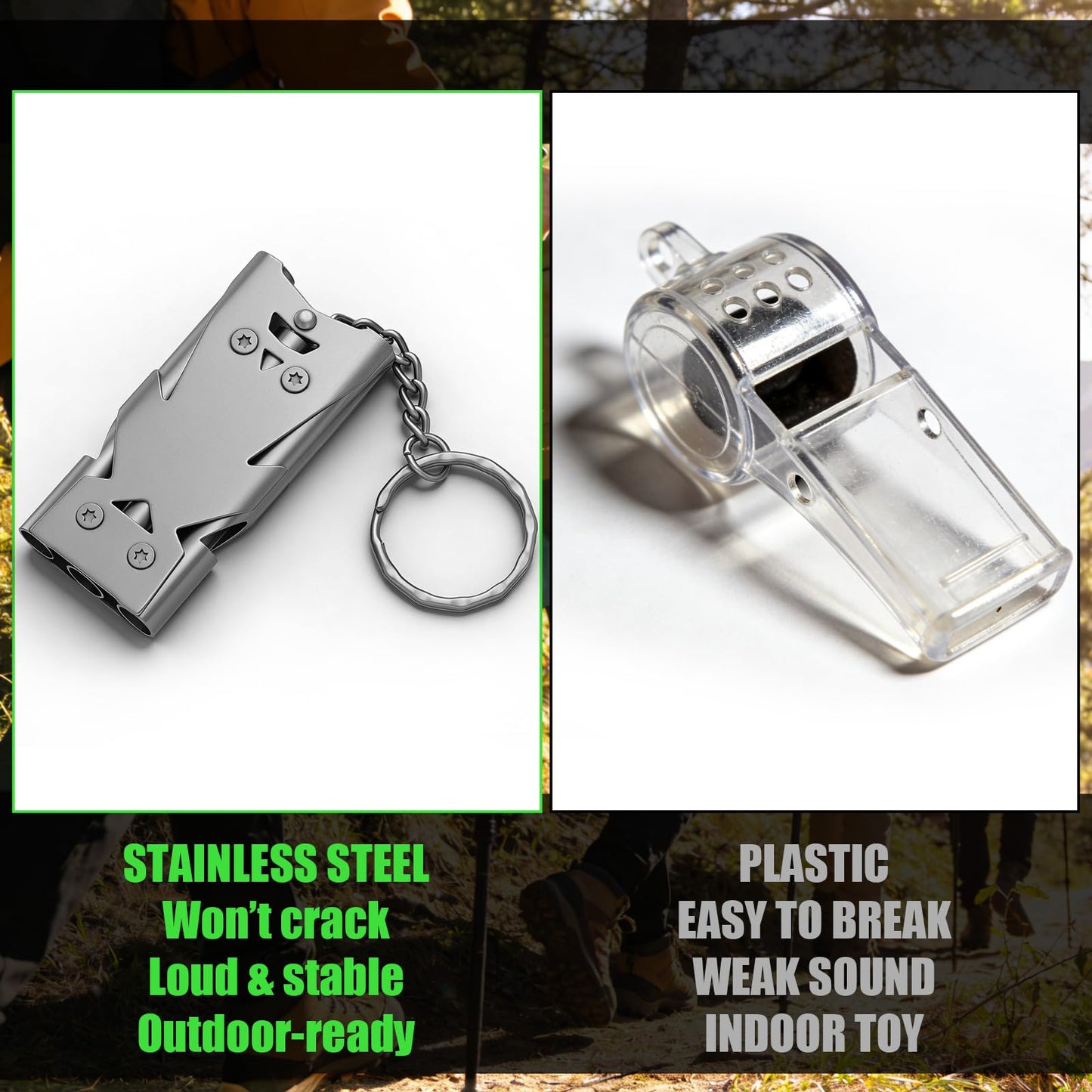 Konohan 2 Packs Emergency Whistle for Women Safety 130db Loud Whistles Self Defense Three Tubes Whistle with Keychain Stainless Steel Alarm for Girls Kids Jogging Running Travel Outdoor