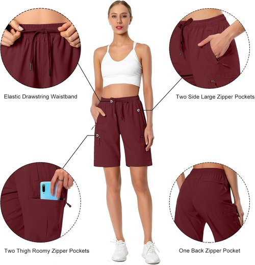 Hugut Women's Quick-Dry Hiking Cargo Shorts - Lightweight, Water-Resistant with Zipper Pockets | Ideal for Travel & Golf