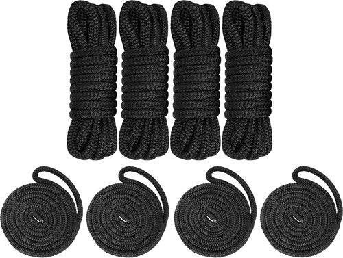 Dock Lines & Fender Lines Bundle - 4 Pack 1/2" x 15' & 4 Pack 1/2" x 6' | Durable Marine Accessories