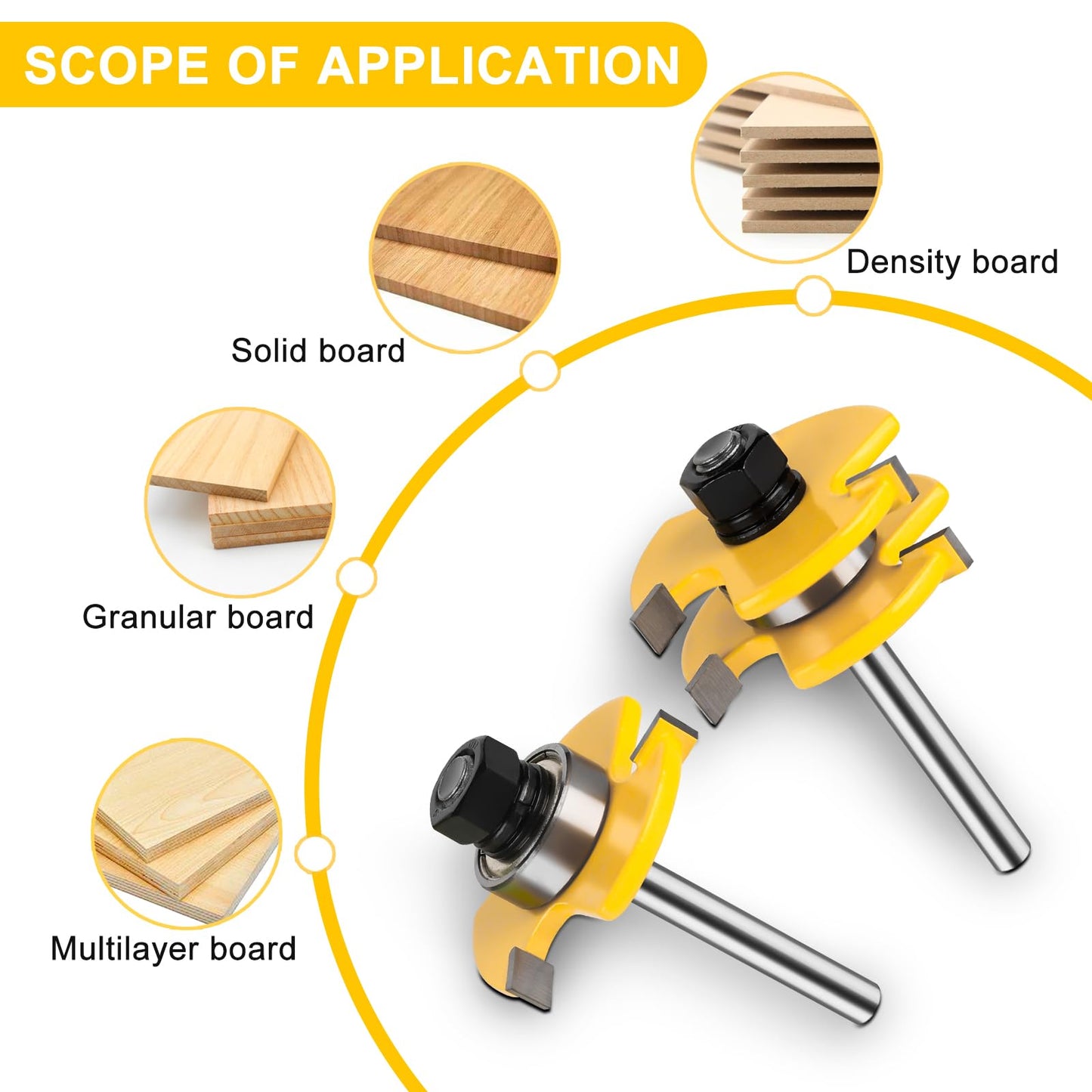 Tongue and Groove Router Bit Set 1/4 Inch Shank, UTRUSTTO 2 Pieces 1/4" Router Bits 3 Teeth Adjustable T Shape Wood Milling Cutter Woodworking Tool