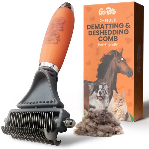 GoPets 2-in-1 Dematting Comb - Double-Sided Pet Grooming Rake for Dogs & Cats | Ideal for Shedding & Long Hair