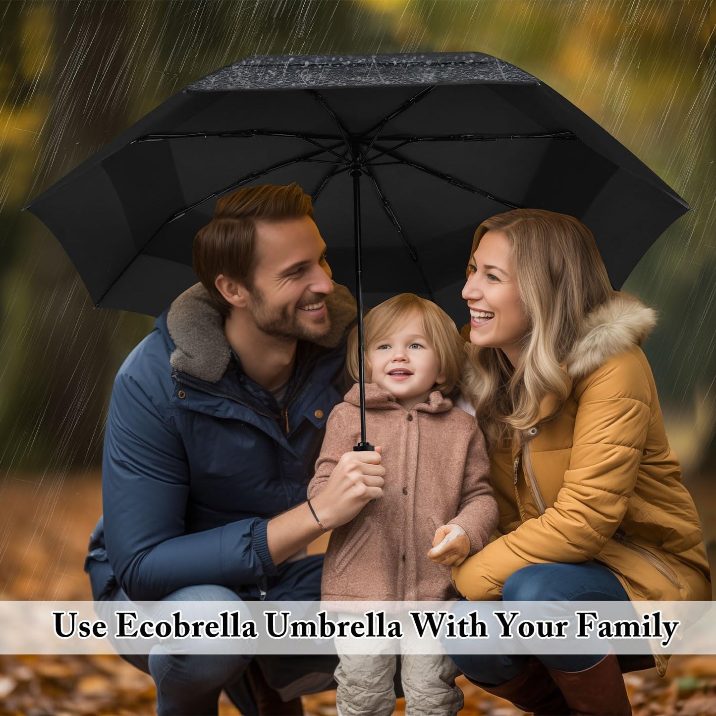 Skiennix Golf Umbrella - Oversized 54-Inch Double Layer Windproof Black Folding Umbrella
