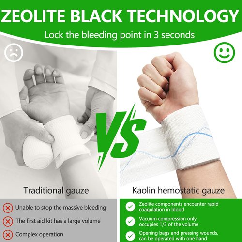 Hemostatic Gauze for Quick Clot Trauma Kit – 3" x 5' Kaolin Infused Quick Clot Gauze & Bleed Stop Dressing, Sterile Z-Fold Wound Packing for Emergency First Aid, Tactical IFAK & Survival Gear (1)