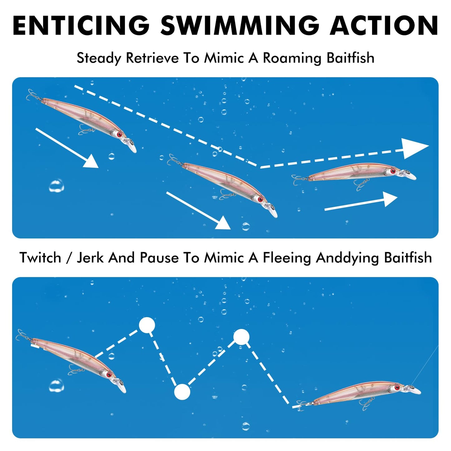 TRUSCEND Floating Jerkbait, Precision-Engineered Minnow Lures with Sound, Flash & Irresistible Action, Cast Farther, Glow Brighter and Rattle Louder Jerkbaits for Bass Walleye Pike Sea Trout Redfish