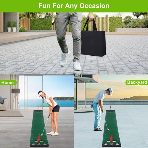 Chriiena Golf Putting Game Set, Putting Green Pong Game Mat Include 6 Balls, 1 Portable Bag, 2 Flags & Cups for Indoor Outdoor Backyard Party Use (Green)