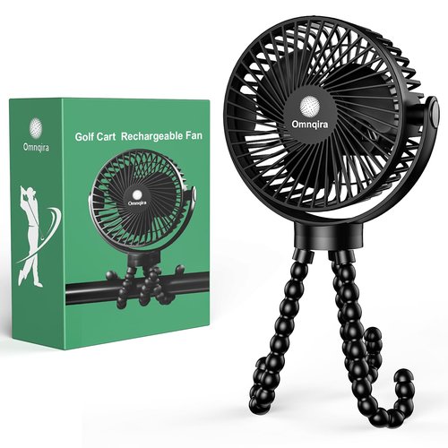 Golf Cart Fan Rechargeable, 12000mAh Battery Operated Portable Fan with 3 Speeds & Timer 360°Rotatable, Golf Palyer Essential Compatible with EZGO Club Car Yamaha Golf Accessories Gifts for Men Women