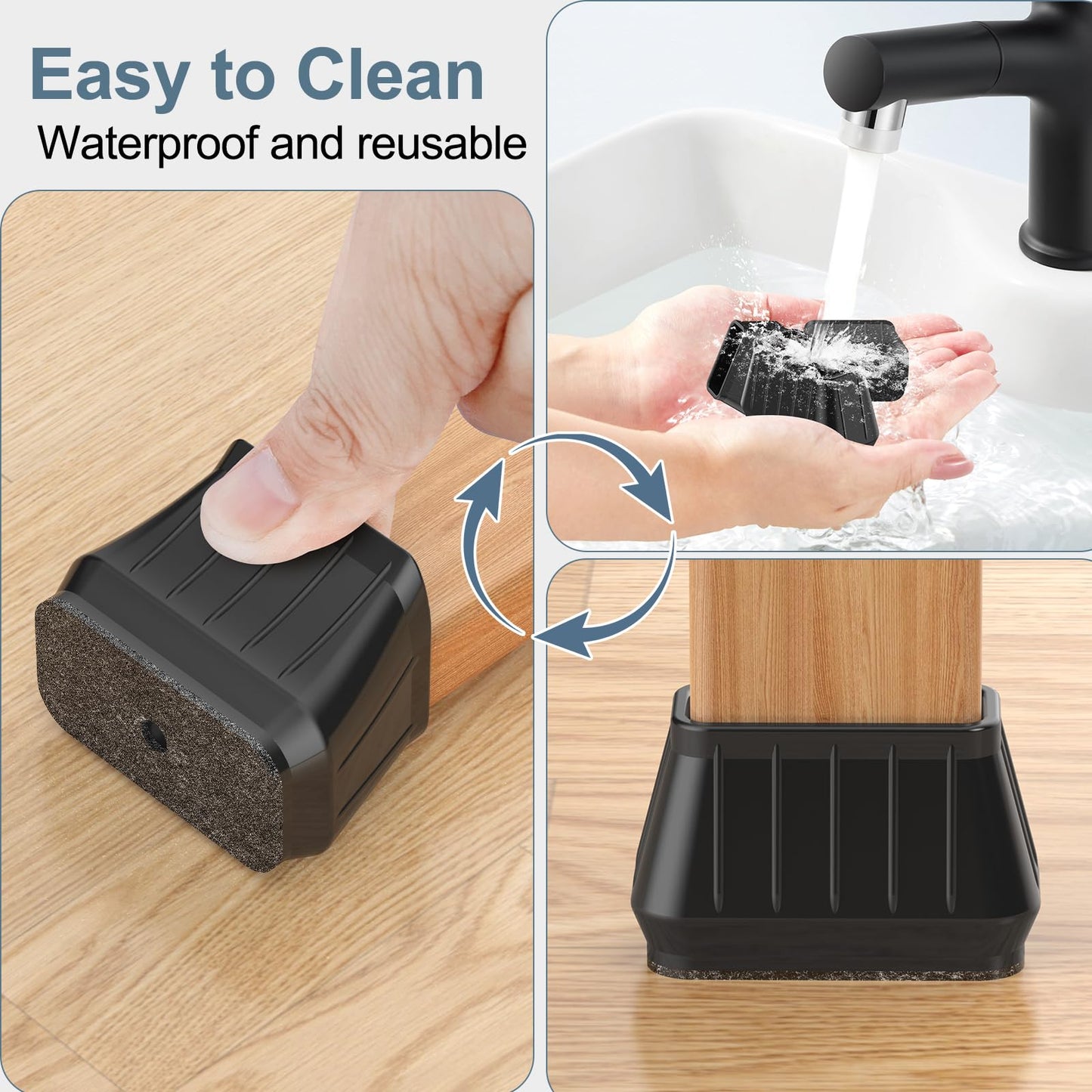 24PCS Rectangular Chair Leg Floor Protectors for Hardwood Floors, Thicken Rubber Chair Leg Cap Covers, Non Slip Furniture Leg Pads to Protect Wood Tile Floors from Scratches and Reduce Noise