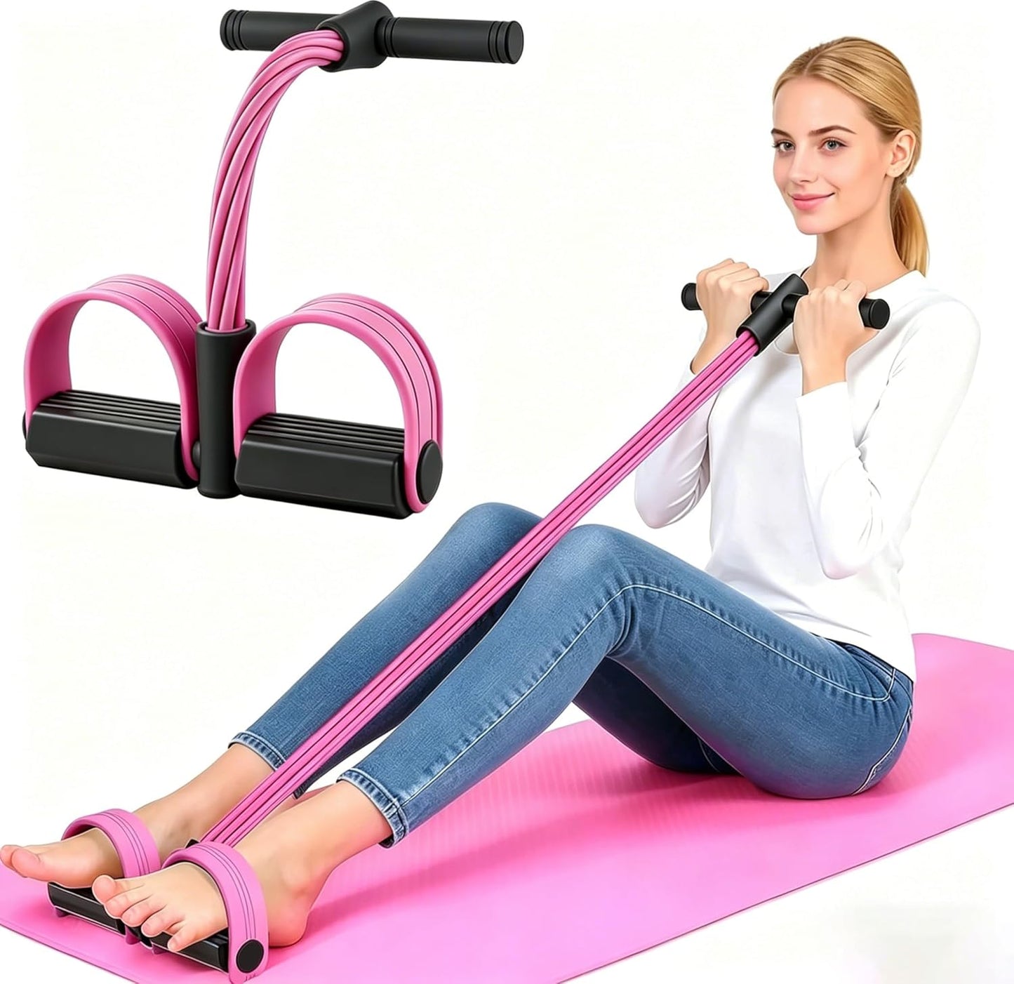 Pedal Resistance Band by [Brand Name] - Natural Rubber Foot Resistance Training with Handles | Pink