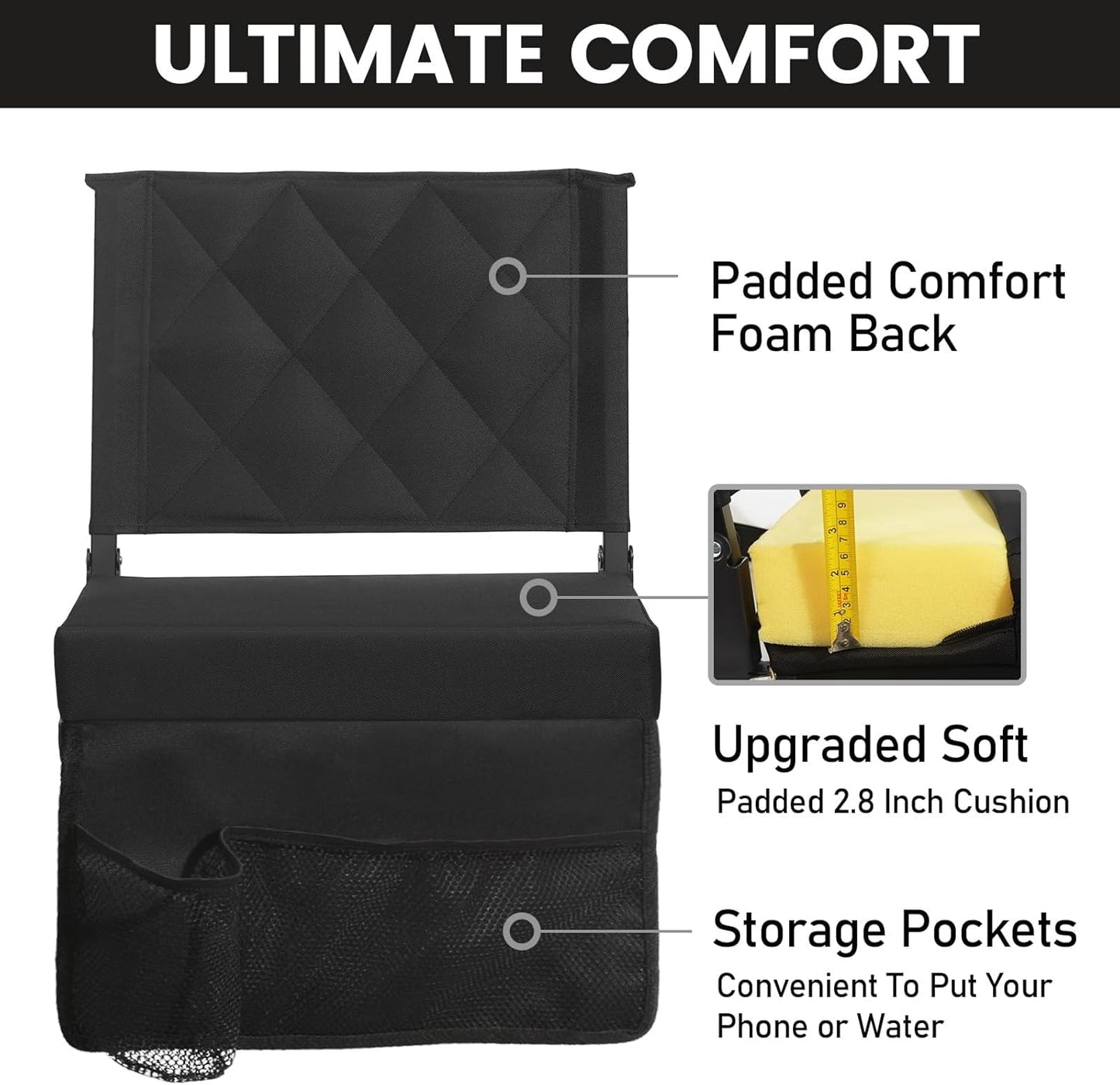 Sheenive Stadium Seats - Padded Bleacher Chair with Back Support & Shoulder Strap | Portable Comfort for Sports Events