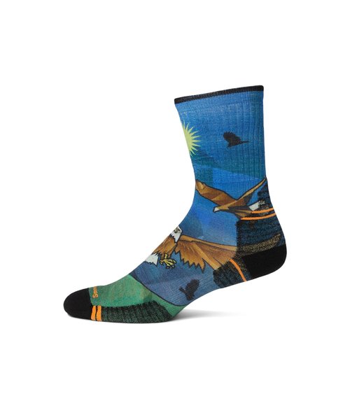 Smartwool Mens Hike Targeted Cushion Eagle Print Crew Socks Laguna Blue Large