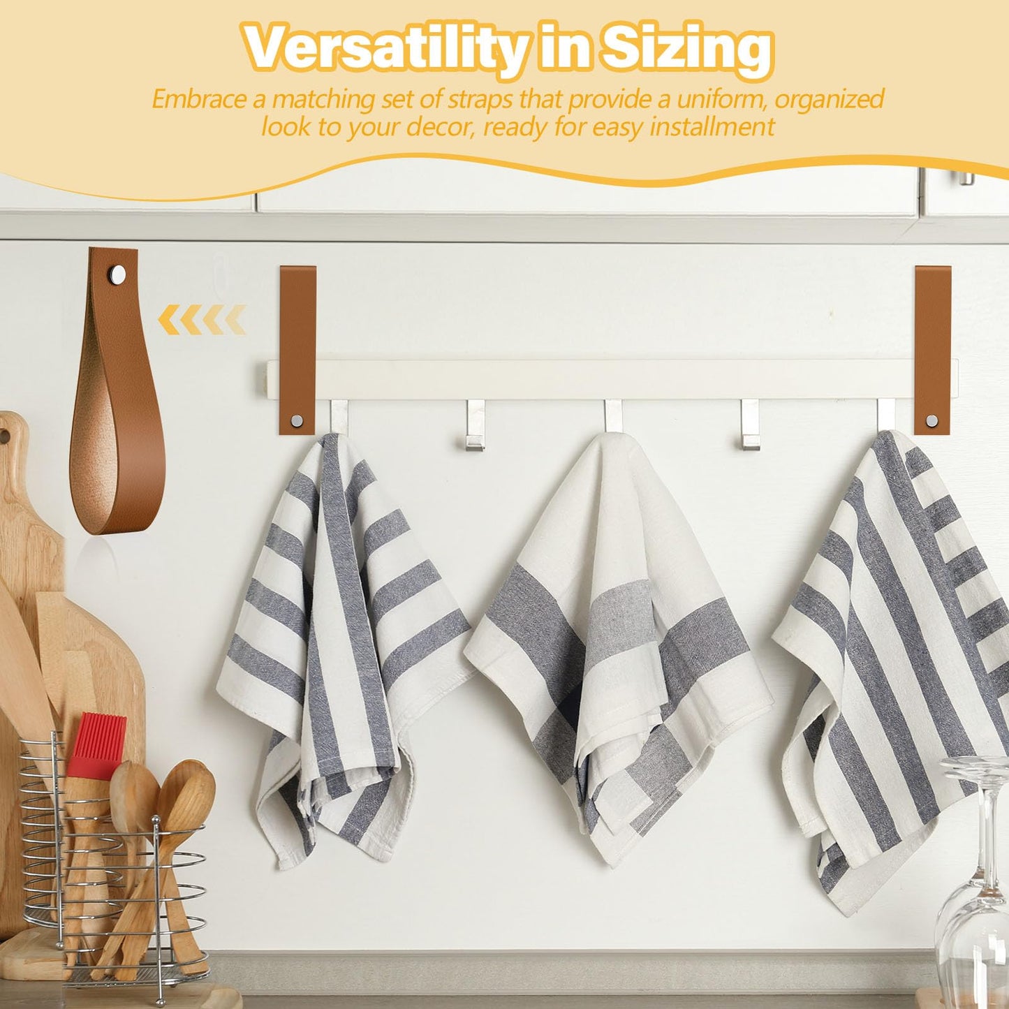 Vercraft 4 Pcs Faux Leather Sign Straps for Hanging Sign Faux Leather Curtain Rod Holder Straps Hanger for Engagement Wedding Welcome Event Display Seating Chart Ceremony Frame(Brown)