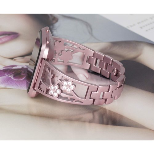 Mtozon Stainless Steel Bands Compatible with Fitbit Versa 2/Versa Lite/Versa for Women, Luxurious Bling Bracelet with Rhinestone Metal Wristbands, Rose Gold
