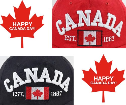 2PCS Canada Flag Hats for Men Women, Canadian Flags Est 1867 Baseball Cap, National Day Christmas Birthday Gifts for Dad Mom Papa Mama Grandpa Grandma Red Black