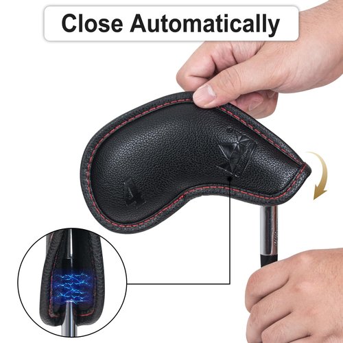 Craftsman Golf Magnetic Headcover Set for Golf Iron Headcovers Black 9pcs Understated with Debossed No.
