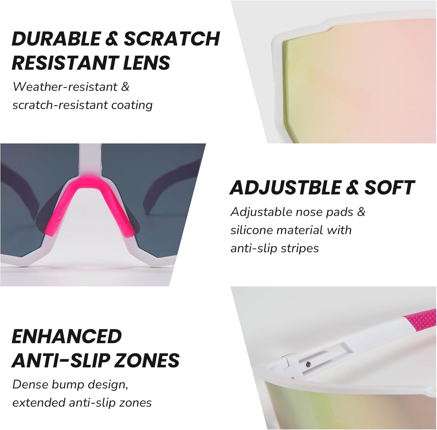 Polarized Running Sunglasses - UV400 Protection with Adjustable Nose Pad for Cycling & Hiking