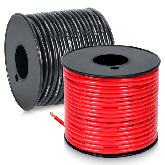 16 Gauge Electrical Wire, Red/Black Each 30FT, Flexible Low Voltage PVC Copper Clad Aluminum Extension Cord for DIY Projects,Car Speaker Wire, LED Wire, Residential Wiring 12V/24V DC