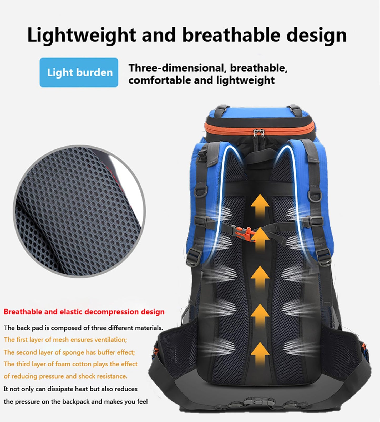 Bseash 60L Hiking Camping Backpack with Rain Cover, Waterproof Large Capacity Outdoor Sport Travel Daypack Climbing Touring (Gray)